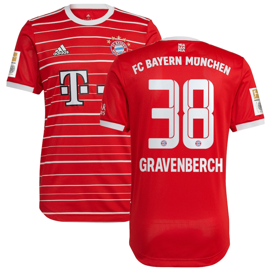 FC Bayern Home Authentic Shirt 2022-23 with Gravenberch 38 printing