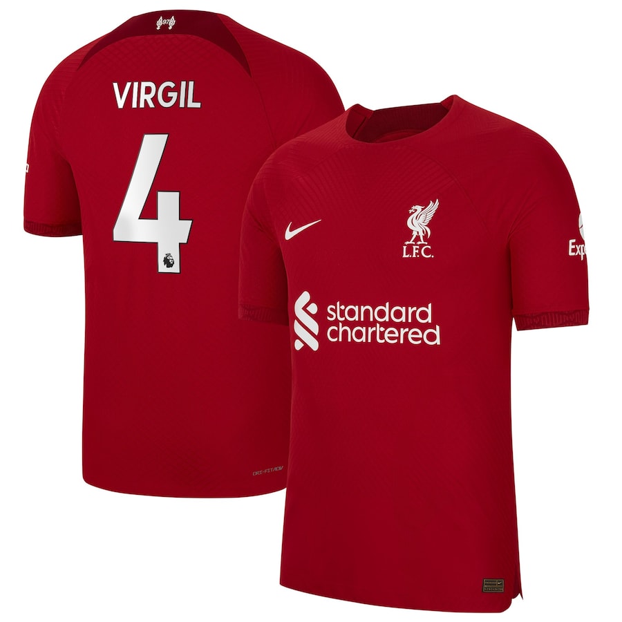 Liverpool Home Vapor Match Shirt 2022-23 with Virgil 4 printing