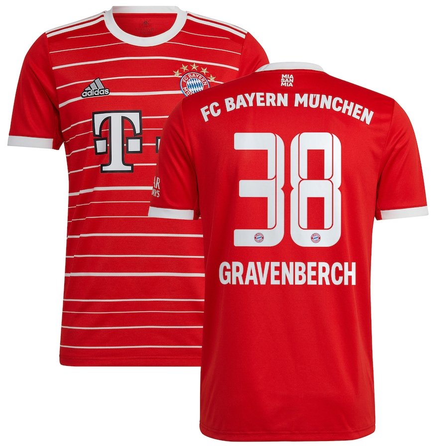 FC Bayern Home Shirt 2022-23 with Gravenberch 38 printing