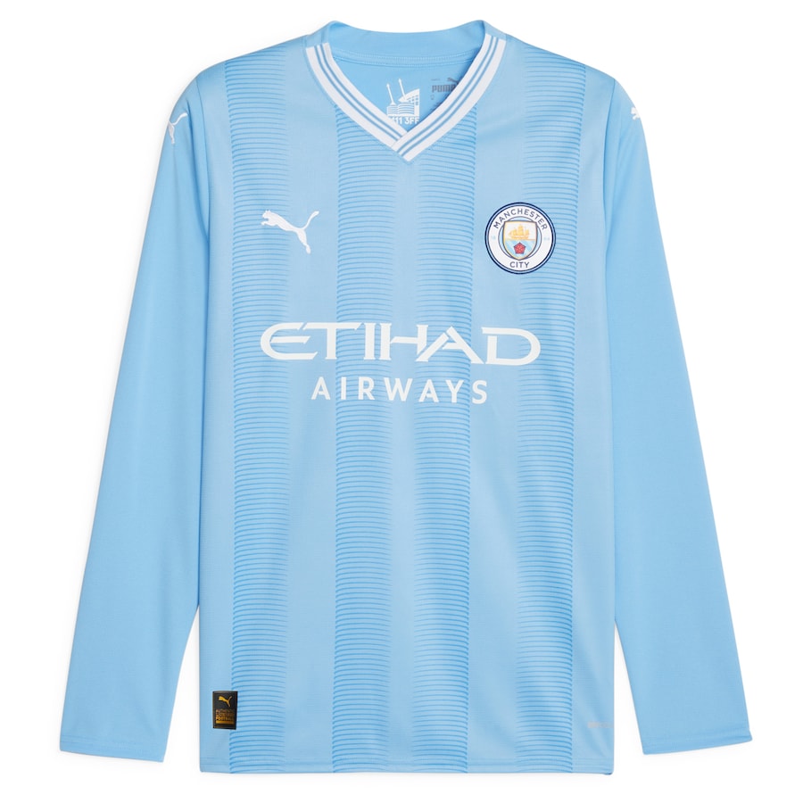 Manchester City Home Shirt 2023-24 Long Sleeve with Champions of Europe 23 printing